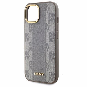 DKNY Nahkainen Checkered Mono Pattern MagSafe iPhone 15 Plus:lle Suojakuori - Beige