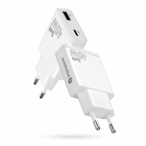 laturi GaN 1x USB-C, 1x USB Quick Charge 3.0 45W PD valkoinen
