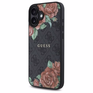 Guess GUHMP16SP4ROPEMCK iPhone 16 6.1" Musta/Musta Kova Suojakuori 4G Flowers Print MagSafe