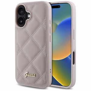 Guess Quilted Metal Logo Suojakuori iPhone 16:lle - vaaleanpunainen
