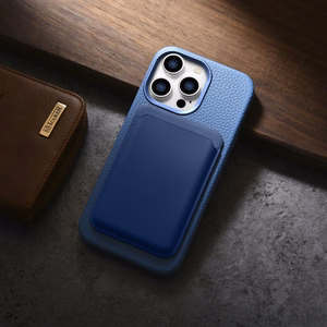 iCarer Litchi Premium Nahkakotelo iPhone 14 Pro Max Magneettinen nahkakotelo MagSafe vaaleansininen (WMI14220712-LB)