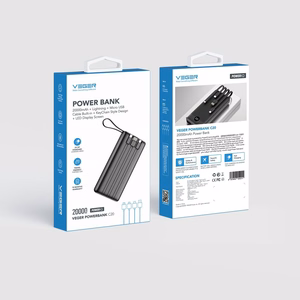 Ulkoinen akku Veger C20 (W2047 / W2059) 20000 mAh sisäänrakennetuilla Micro-USB-kaapeleilla / Type C / Lightning musta