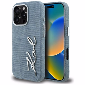 Karl Lagerfeld FW Jeans Signature Logo Suojakuori iPhone 16 Pro - sininen