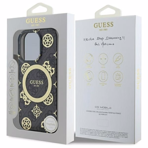 Guess IML Peony On 4G Background MagSafe Suojakuori iPhone 16 Pro Max:lle - musta