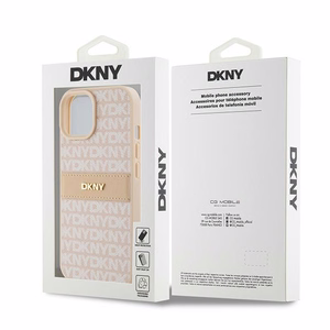 DKNY Nahkainen Mono Raita ja Metallinen Logo Suojakuori iPhone 15 Plus / 14 Plus:lle - vaaleanpunainen