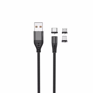 Maxlife MXUC-02 magneettinen kaapeli USB - Lightning + USB-C + microUSB 1,0 m 2A musta nylon