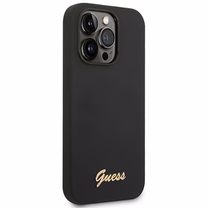 Guess GUHCP14XSLSMK iPhone 14 Pro Max 6.7" musta/musta kova kotelo Silikoni Vintage Gold Logo