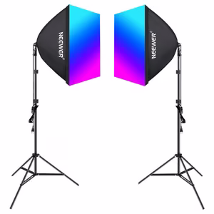 Setti Neewer NK800 kaksi softboxia + lamput RGB 24W 2700-6500K + jalustat + barndoors