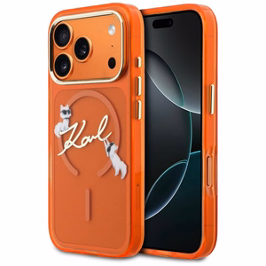 Karl Lagerfeld IML Choupettes Karl Script Logo MagSafe Suojakuori iPhone 17 Pro Max - Oranssi