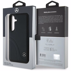 Mercedes Nahkainen Curved Stitches Suojakuori Samsung Galaxy S25:lle - musta