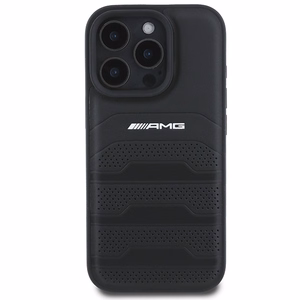 AMG Leather Debossed Lines Black Logo Suojakuori iPhone 16 Pro Max:lle - musta