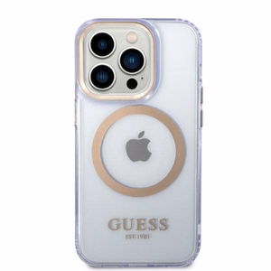 Guess GUHMP14LHTCMU iPhone 14 Pro 6.1" violetti/violetti Suojakuori Gold Outline Translucent MagSafe