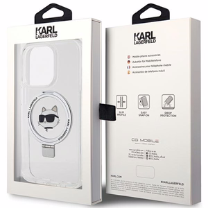 Karl Lagerfeld KLHMP15LHMRSCHH iPhone 15 Pro 6.1 valkoinen/valkoinen kovakuori Ring Stand Choupette Head MagSafe