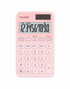 Casio SL-310YC-LP calculator, battery and solar-powered, light pink