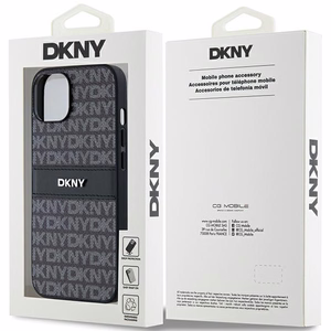 DKNY Nahkainen Mono Raita ja Metallinen Logo Suojakuori iPhone 15/14/13:lle - musta