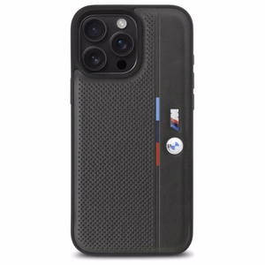BMW M Perforated Tricolor Detail Line Suojakuori iPhone 16 Pro:lle - tummanharmaa