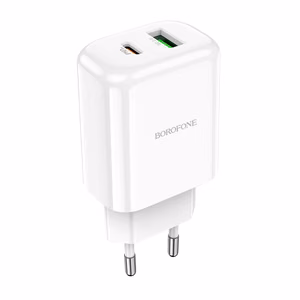 Borofone BN4 Potential USB+Type-C QC 3.0 PD 2.0 20W seinälaturi, valkoinen