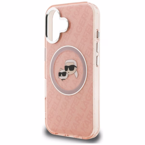 Karl Lagerfeld IML Glitter Karl & Choupette Heads Logo MagSafe iPhone 16 Case - Pink