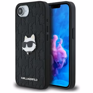 Karl Lagerfeld Monogram Choupette Head Pin iPhone 16e Suojakuori - Musta