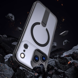 Hybrid Armor X Suojakuori iPhone 17 Pro:lle MagSafe-yhteensopivalla jalustalla - musta