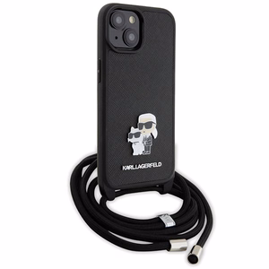 Karl Lagerfeld Crossbody Saffiano Metal Pin Karl & Choupette Suojakuori iPhone 15 Plus:lle - musta