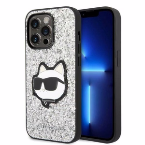 Karl Lagerfeld KLHCP14LG2CPS iPhone 14 Pro 6.1" hopeinen/hopeinen kovakuori Glitter Choupette Patch