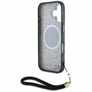 Guess HC IML Leopard Triangle Cord Strap MagSafe Suojakuori iPhone 16:lle - ruskea