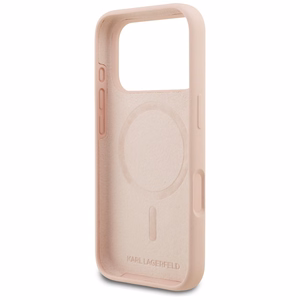 KARL LAGERFELD suojakuori iPhone 17 Pro Max MagSafe-yhteensopiva (silikoni KL-luonnoksella ja logolla) - pinkki