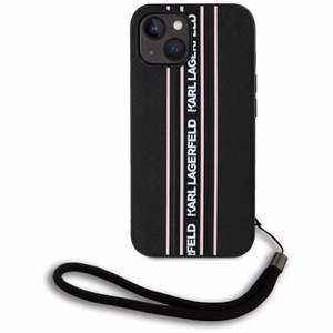 Karl Lagerfeld Saffiano Athleisure Stripes Cord Suojakuori iPhone 15:lle - vaaleanpunainen