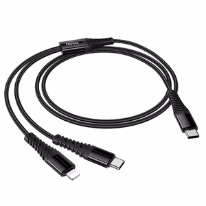 Kaapeli 2-in-1 USB-C USB-C + Lightning Hoco 1 m X123 musta
