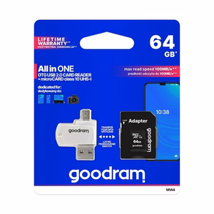 GoodRam muistikortti 64GB microSDHC cl. 10 UHS-I + sovitin + kortinlukija