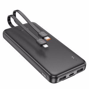 Varavirtalähde Hoco 10000 mAh 2A integroiduilla USB-C + Lightning -kaapeleilla J118 musta