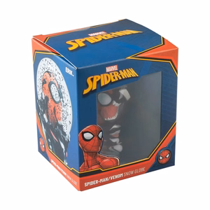 Spider-Man & Venom -lasinen lumisadepallo lahjapakkauksessa