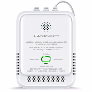 Qoltec 52654 2in1 maakaasun ja hiilimonoksidin (CO) vuotoilmaisin | CH4 | CO | NG | Tuya | Wi-Fi | 85dB hälytys | LED
