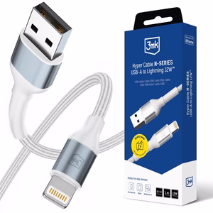 3mk Hyper Cable N-SERIES USB-A / Lightning -kaapeli 1m QC 3.0 5V/2.4A 12W valkoinen