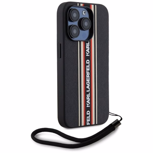 Karl Lagerfeld Saffiano Athleisure Stripes Cord Suojakuori iPhone 15 Pro Max:lle - punainen