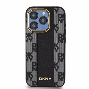DKNY Nahkainen Checkered Mono Pattern MagSafe iPhone 15 Pro Max:lle Suojakuori - Musta