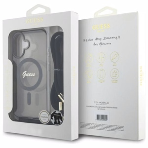 Guess Crossbody Cord Script MagSafe Suojakuori iPhone 16:lle - musta