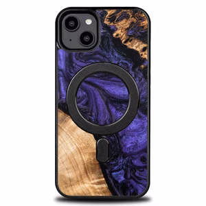 Puu- ja hartsikuori iPhone 15 Plus:lle MagSafe Bewood Unique Violet - violetti ja musta