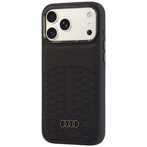 Audi -nahkasuojakuori laitteelle iPhone 18 Pro Max / 17 Pro Max, MagSafe-yhteensopiva – musta