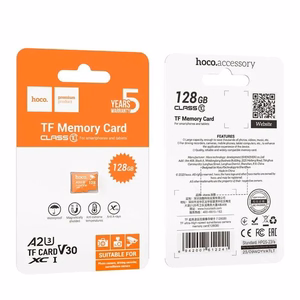 Muistikortti microSD 128 GB, luokka 10, UH-1, U3, V30, A2, Hoco, oranssi