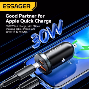 Autolaturi Essager Rui Mini musta 30W (1xPD / 1xQC3.0)