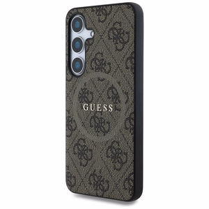 GUESS HC Magneettinen PU 4G Ring Classic Logo Suojakuori Samsung Galaxy S25 Ruskea