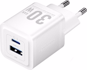 Vention 30W laturi GaN-teknologialla, 1× USB-A, 1× USB-C, valkoinen