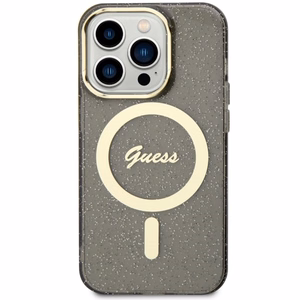 Guess GUHMP14LHCMCGK iPhone 14 Pro 6.1 musta/musta suojakuori Glitter Gold MagSafe