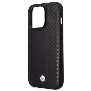BMW Nahkainen Diamond Pattern Suojakuori iPhone 14 Pro:lle - musta