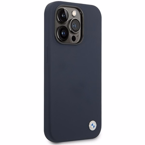 BMW BMHMP14XSILNA laivastonsininen silikoninen metallilogolla varustettu suojakuori iPhone 14 Pro Max 6.7 MagSafe