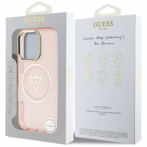 Guess IML Metal Mountain Logo MagSafe iPhone 16 Pro Max Suojakuori - vaaleanpunainen