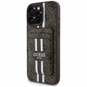 Guess 4G Stripes suojakuori MagSafe-lompakolla iPhone 16 Pro Max:lle - ruskea