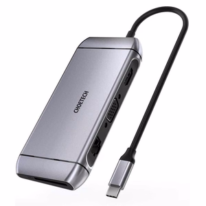 Choetech 9in1 monitoiminen USB Type C HUB - 3x USB 3.2 Gen 1 / SD ja TF muistikortinlukija / HDMI 4K 30Hz / VGA Full HD 60Hz / USB Type C / RJ45 harmaa (HUB-M15 gray)